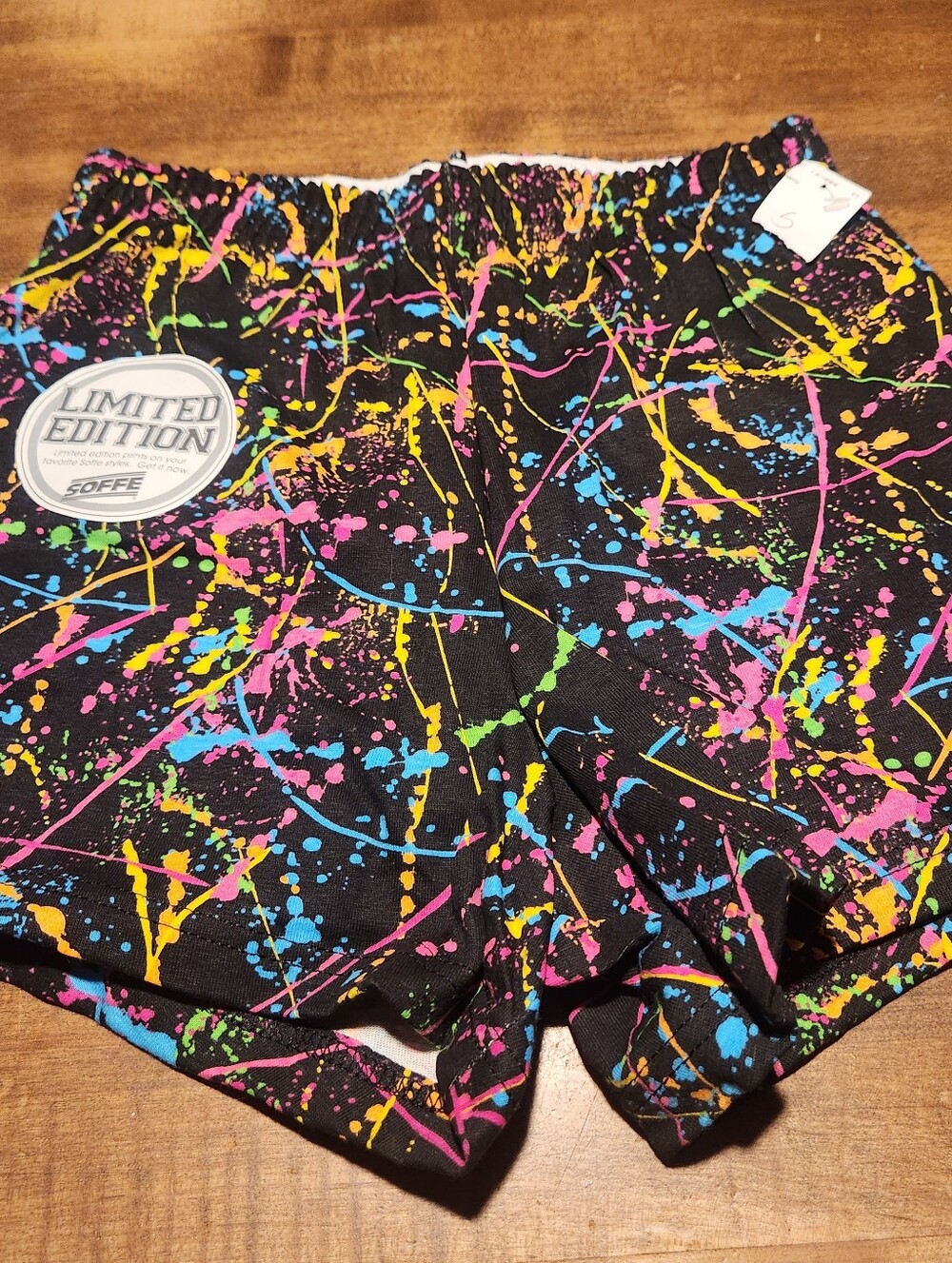 Soffe Black Neon Paint Splatter Athletic Shorts